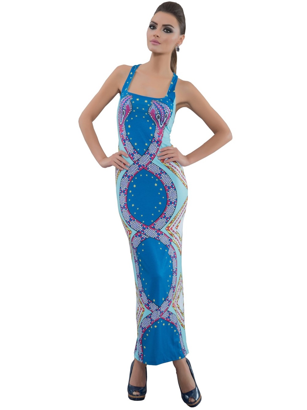 Mara Hoffman Swim Racerback Maxi Dress Blue Cobra Print Size M